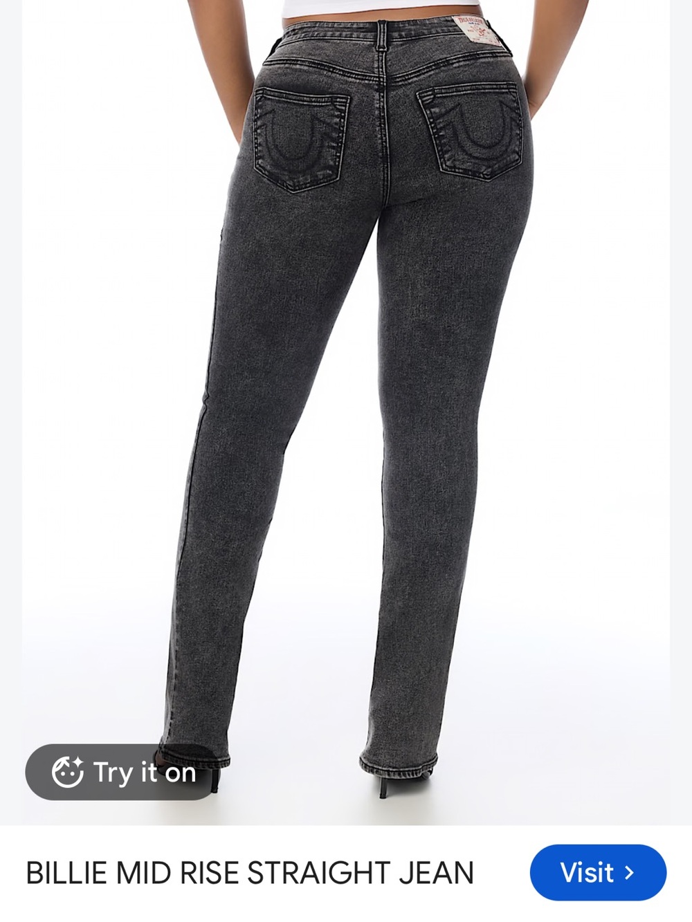 True Religion Billie Mid-Rise Straight Jeans - Black Wash